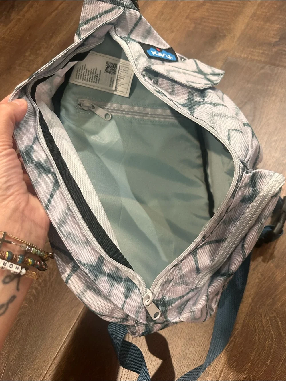 KAVU Sling Bag in Gray Tie-Dye Pattern